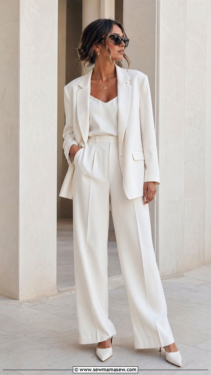 Crisp White Oversized Suit - 35 spring all white outfit ideas