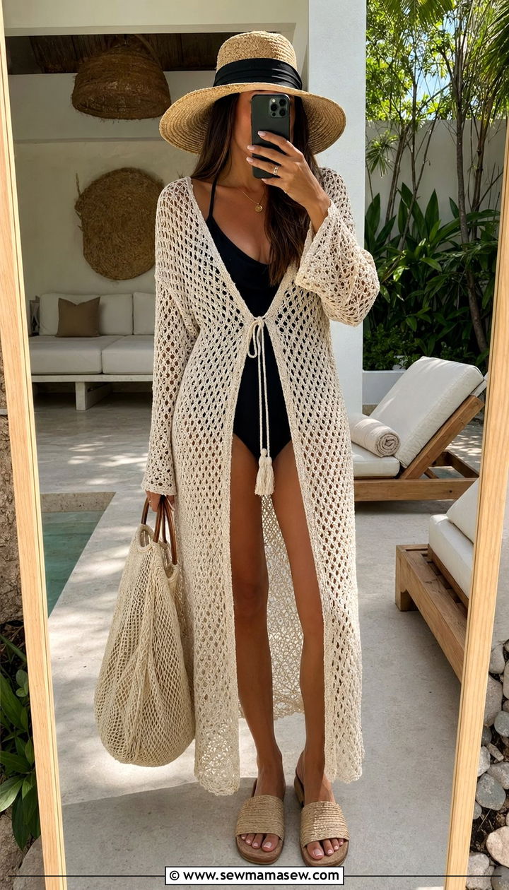 Crochet Cover Up and One Piece Swimsuit Beach Outfit - 30 Beach vacation packing outfits