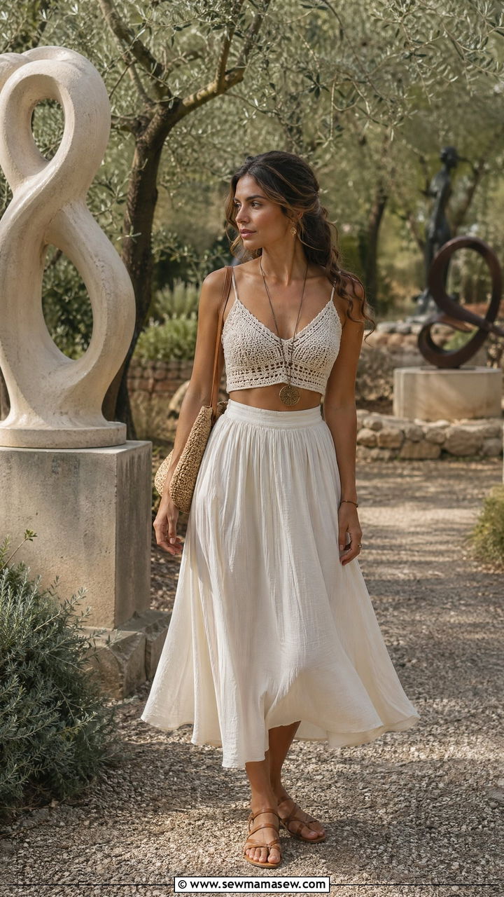 Crochet Crop Top and High Waisted Midi Skirt - 35 Tuscany vacation outfit ideas