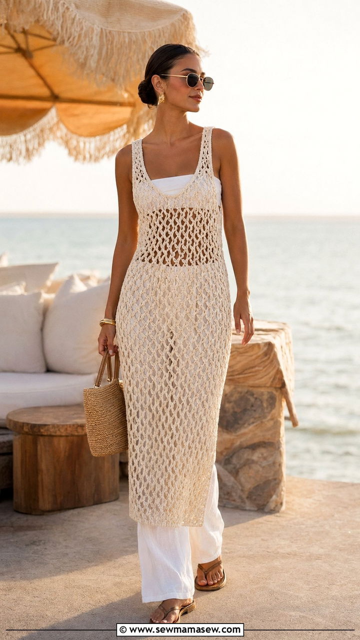 Crochet Dress Over Linen Trousers Outfit - 35 resort vacation outfit ideas for women