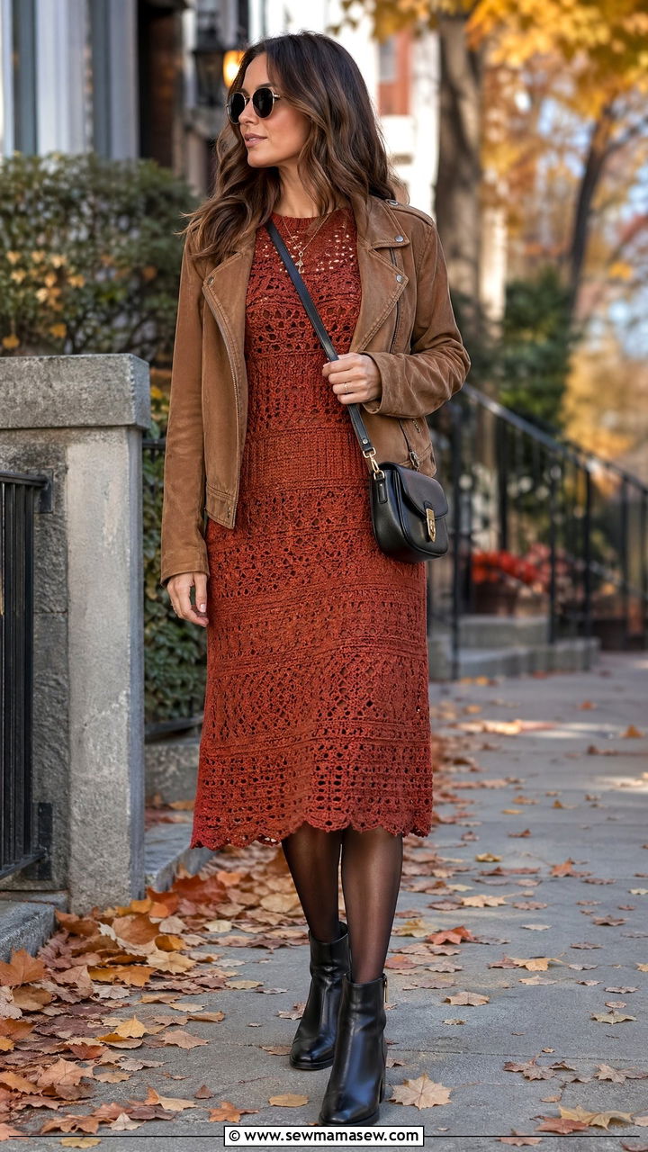 Crochet Dress With Ankle Boots For Fall Transition - 35 Crochet dress outfit ideas