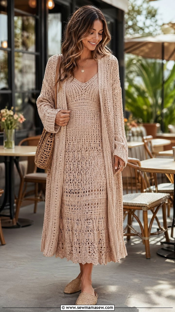 Crochet Dress With Cardigan Layering - 35 Crochet dress outfit ideas
