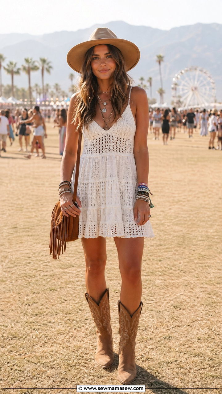Crochet Dress With Cowboy Boots For Festival - 35 Crochet dress outfit ideas