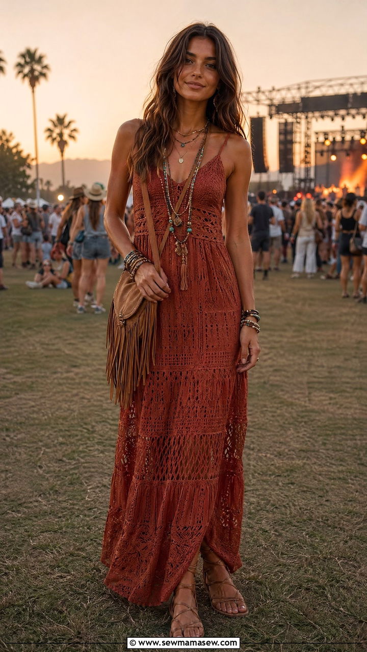 Crochet Dress With Fringe Bag And Suede Sandals - 35 Crochet dress outfit ideas