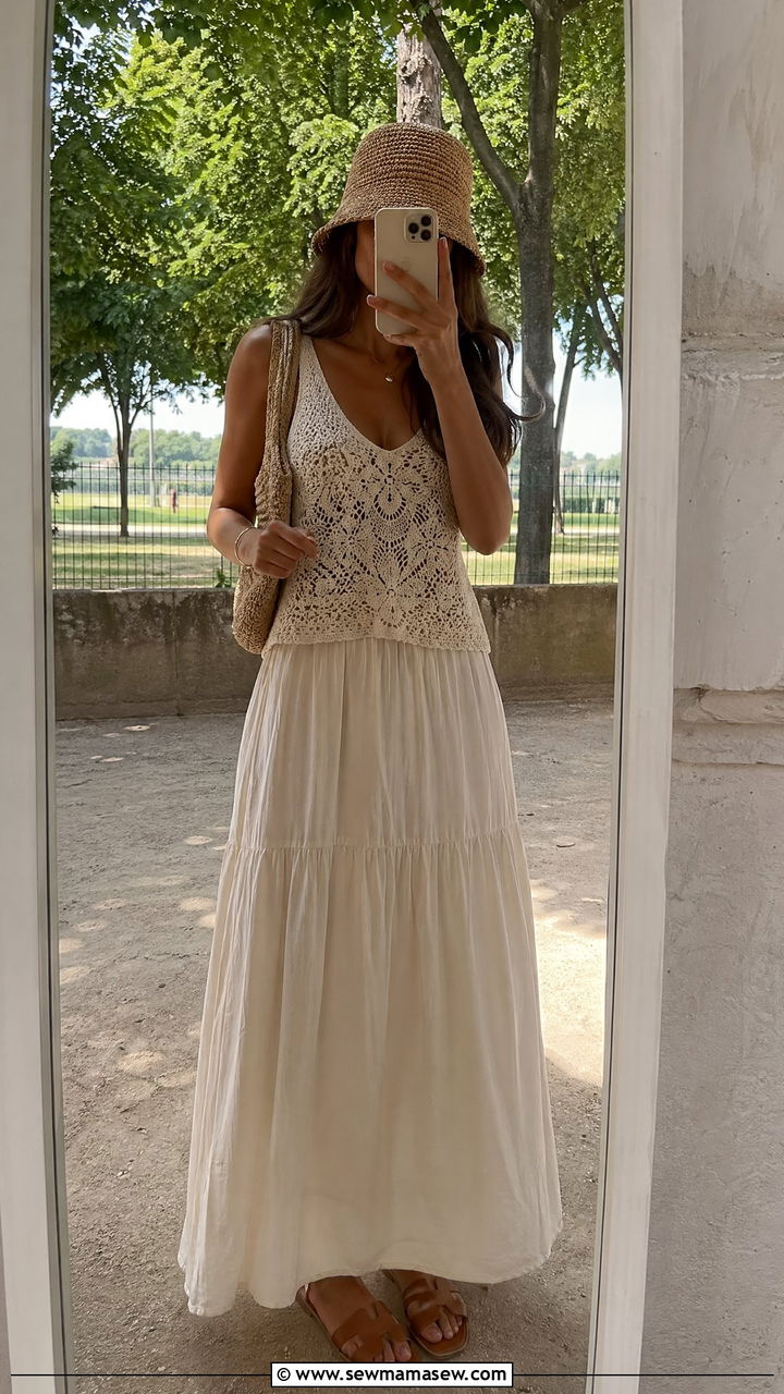 Crochet Tank Top And Maxi Skirt Outfit - 35 summer everyday outfit ideas