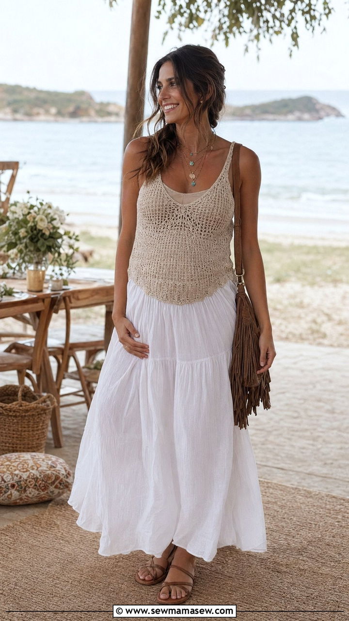 Crochet Top And Flowy Skirt Boho Baby Shower - 30 baby shower outfit ideas for women