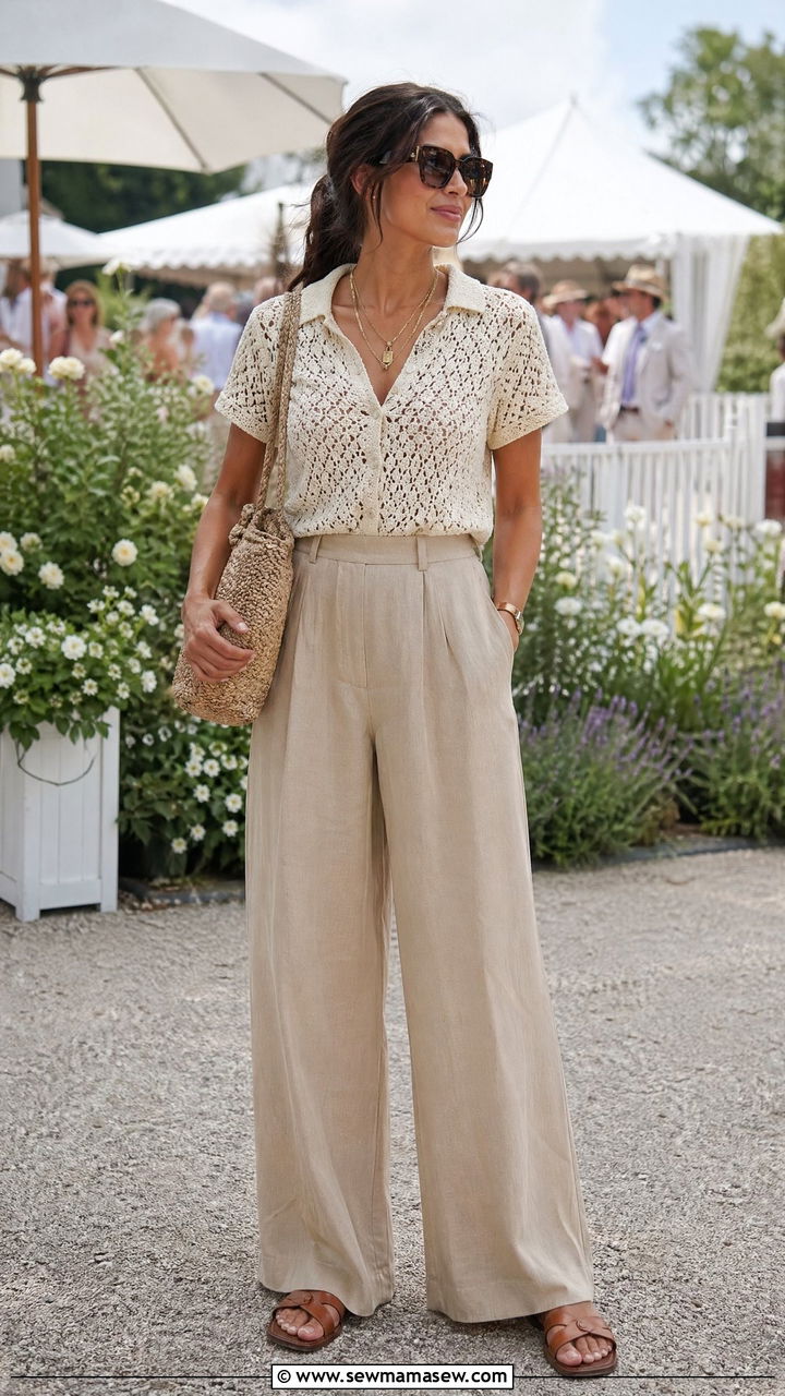 Crochet Top With High Waist Trousers - 35 spring outfits for young adults