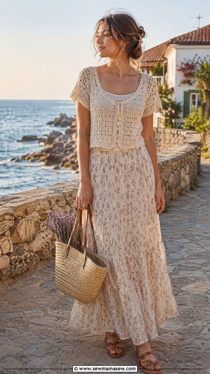Crochet Top With Tiered Maxi Skirt - 35 cottagecore outfits for women