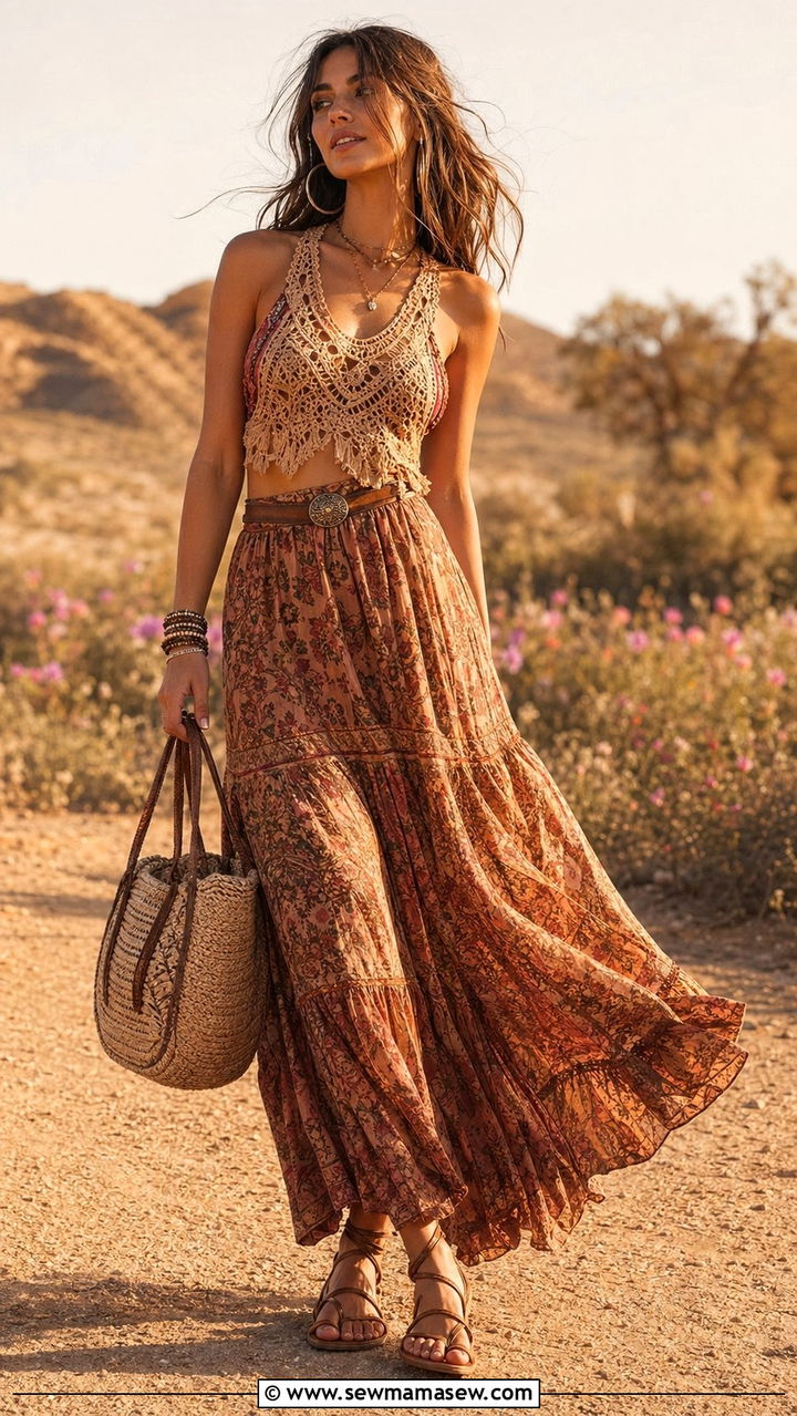 Crochet Top with Flowy Maxi Skirt - 30 What to wear to a spring festival
