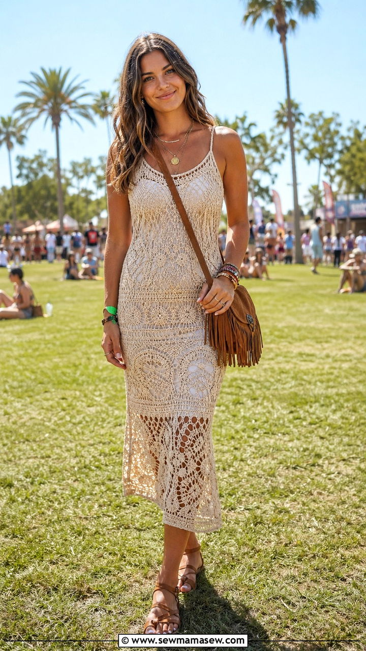Crochet dress with a slip underneath and flat leather sandals - 30 spring everyday outfits for women
