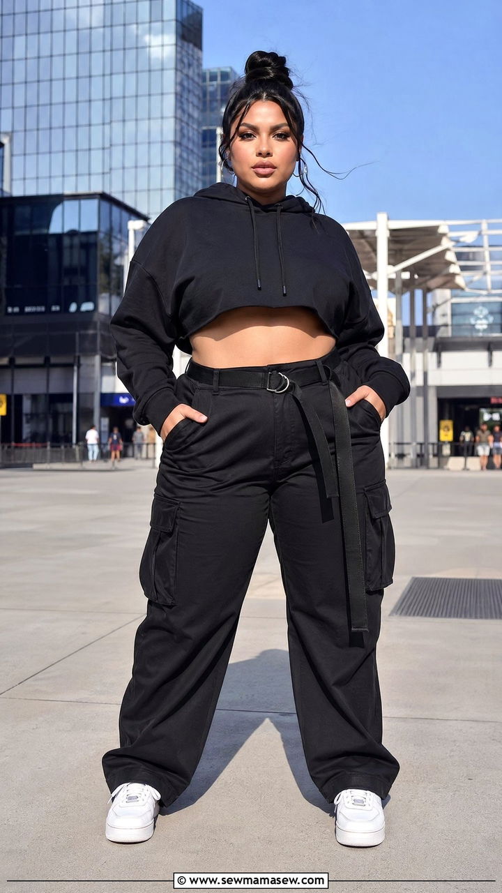 Crop Hoodie and Cargo Pants Plus Size Concert Look - 35 Concert outfits for curvy women