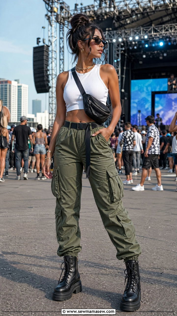 Crop Top And Cargo Pants Summer Concert Outfit - 35 summer concert outfit ideas for women