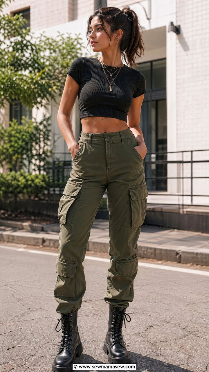 Crop Top With Cargo Pants And Combat Boots - 35 Streetwear outfit ideas