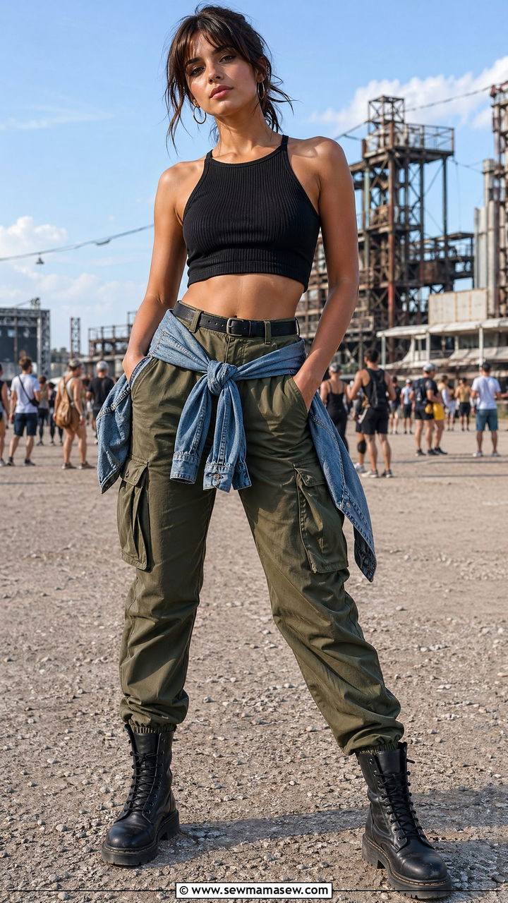 Crop Top With Cargo Pants And Combat Boots - 35 casual music festival outfits
