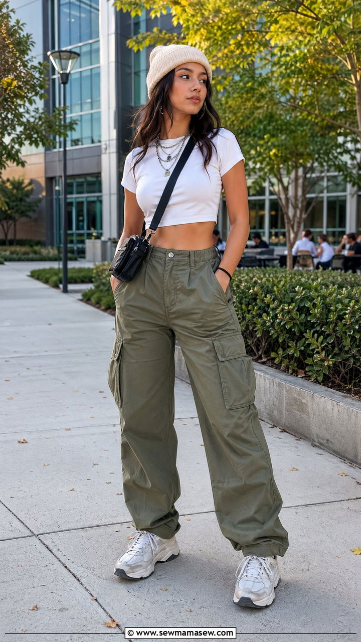 Crop Top and High Waisted Cargo Pants Outfit - 35 Trendy outfits for college girls