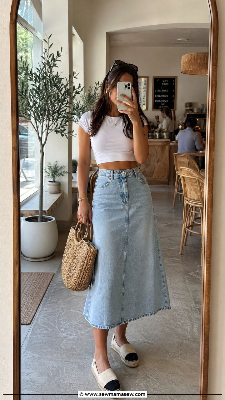 Crop Top and High Waisted Skirt Summer Brunch Outfit - 35 summer brunch outfit ideas