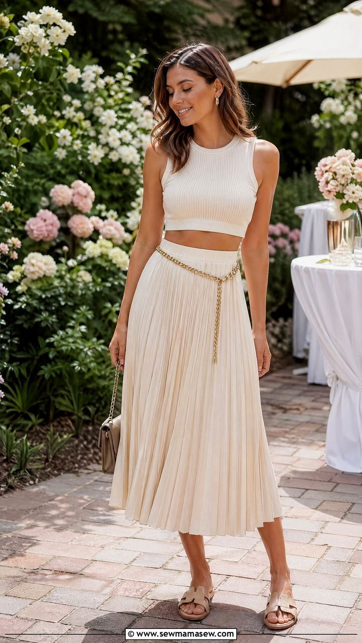 Crop Top with High Waist Pleated Midi Skirt - 35 Spring garden party outfit ideas