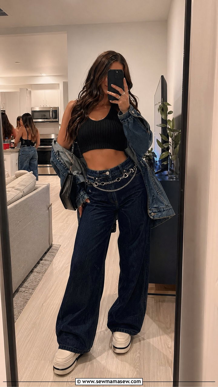 Crop Top with High Waisted Jeans College Party Look - 35 College party outfit ideas