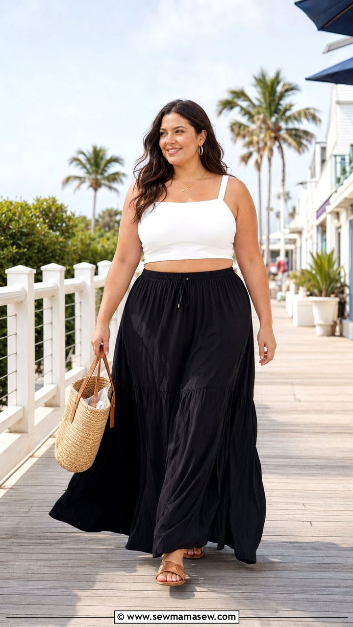 Crop Top with High Waisted Maxi Skirt Outfit - 30 Best tops for plus size