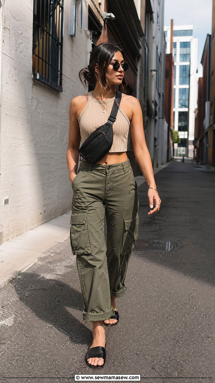 Crop top and cargo pants outfit - 35 summer outfits for young adults