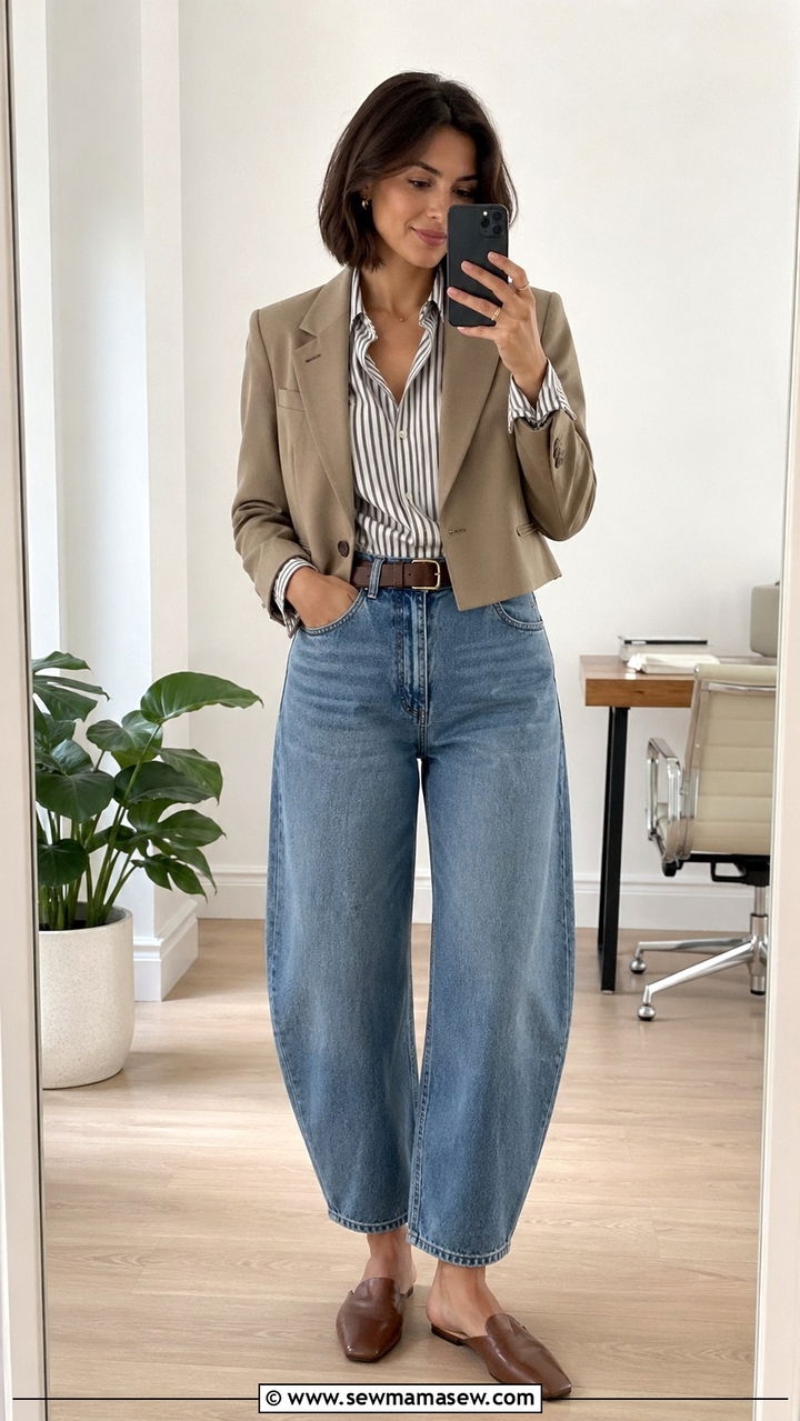 Cropped Blazer With Barrel Leg Jeans - 30 spring cropped blazer outfit ideas