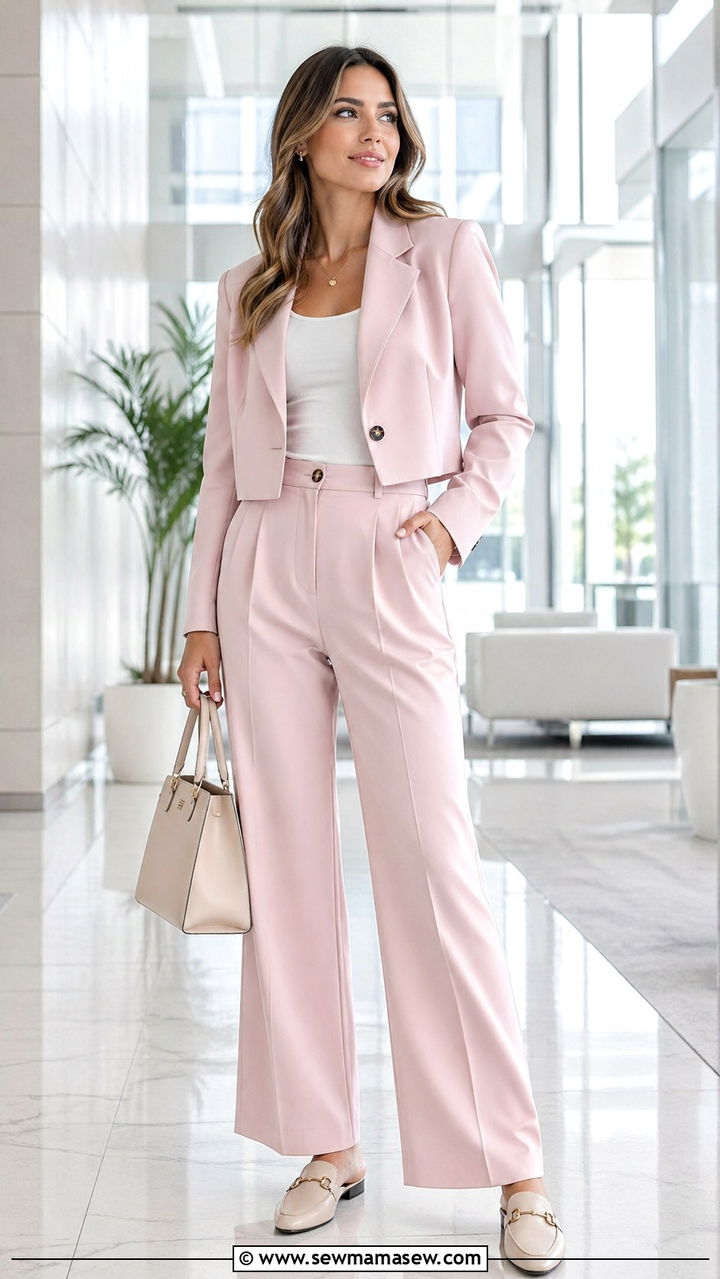Cropped Blazer With Matching Trouser Set - 30 spring cropped blazer outfit ideas