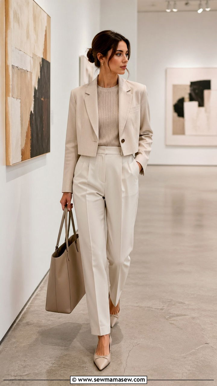 Cropped Blazer With Monochrome Separates - 30 spring cropped blazer outfit ideas