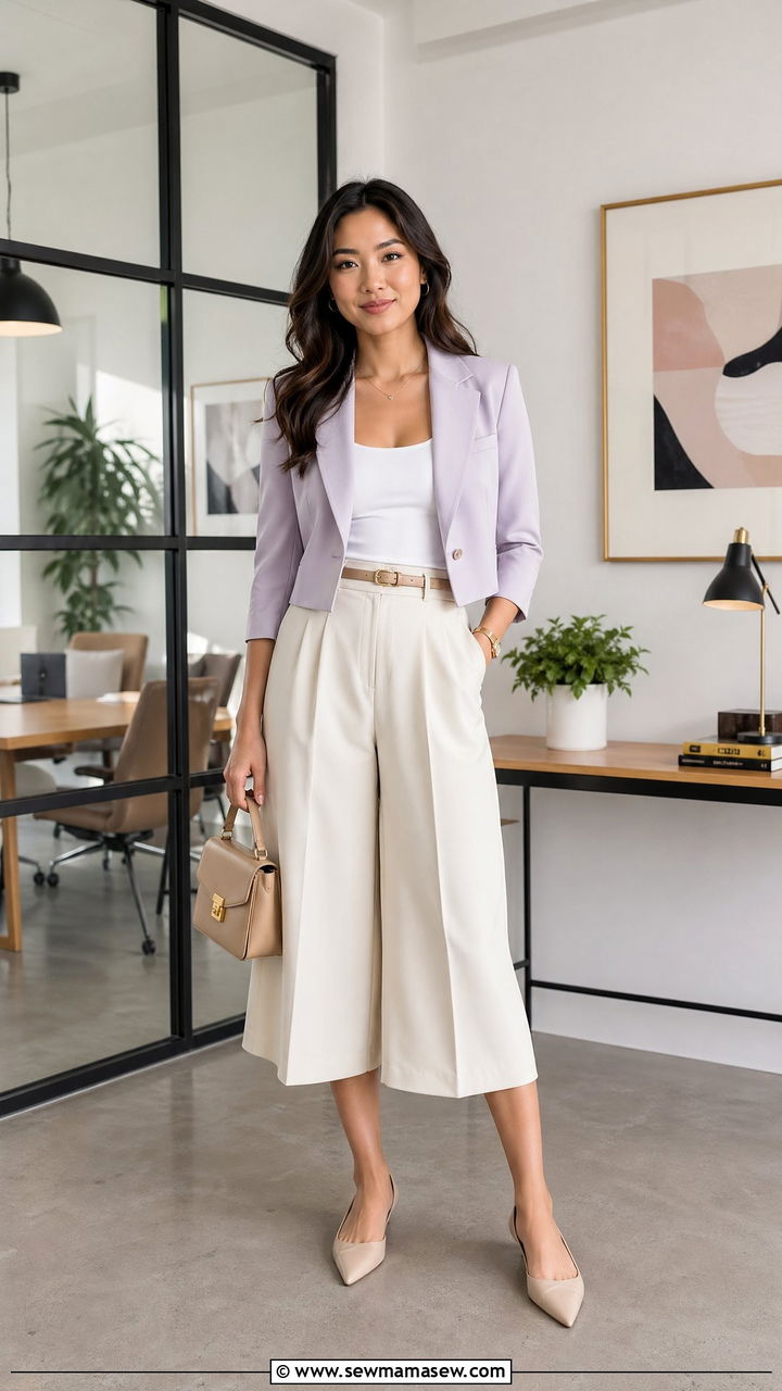Cropped Blazer and High Waisted Culottes - 35 spring business casual outfit ideas