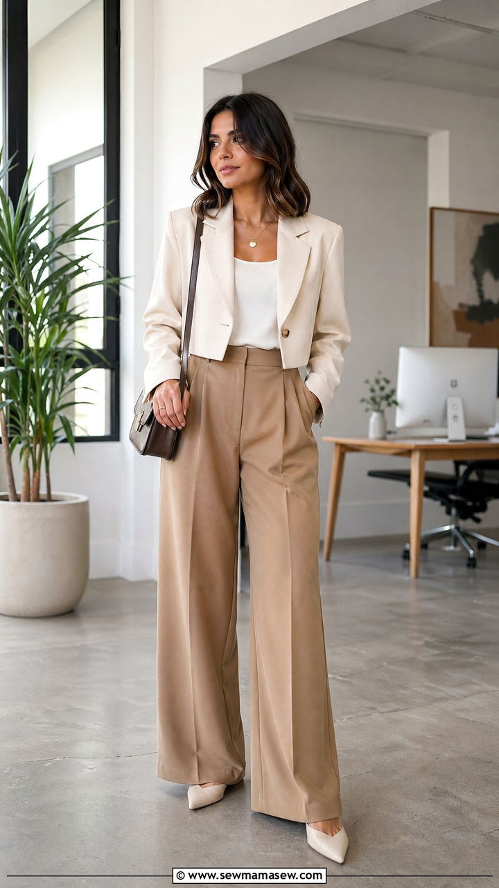 Cropped Blazer with High Waisted Trousers - 35 classy cute outfits