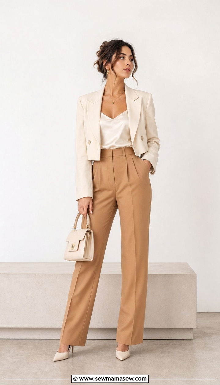 Cropped Blazer with High Waisted Trousers Outfit - 30 Best blazers for petite women