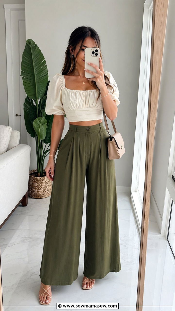 Cropped Blouse With High Waisted Palazzo Pants - 35 palazzo pants outfit ideas for women