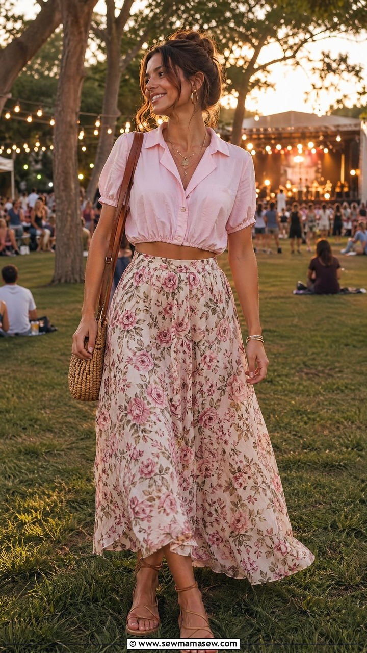 Cropped Button Down With A Flowing Maxi Skirt - 35 summer cottagecore outfit ideas