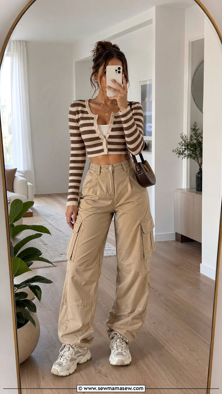 Cropped Cardigan With High Waist Cargos - 35 Streetwear outfit ideas