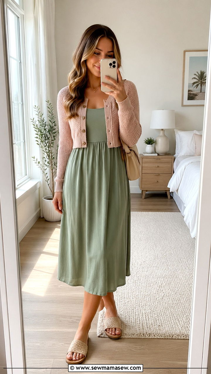 Cropped Cardigan With Midi Dress - 30 spring cardigan outfit ideas