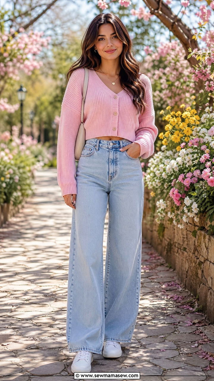 Cropped Cardigan and High Waisted Jeans - 35 Walking outfit ideas women