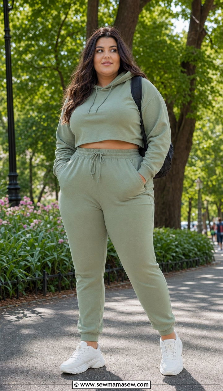 Cropped Hoodie High Waist Joggers and Chunky Sneakers - 35 Plus size outfit ideas size 22
