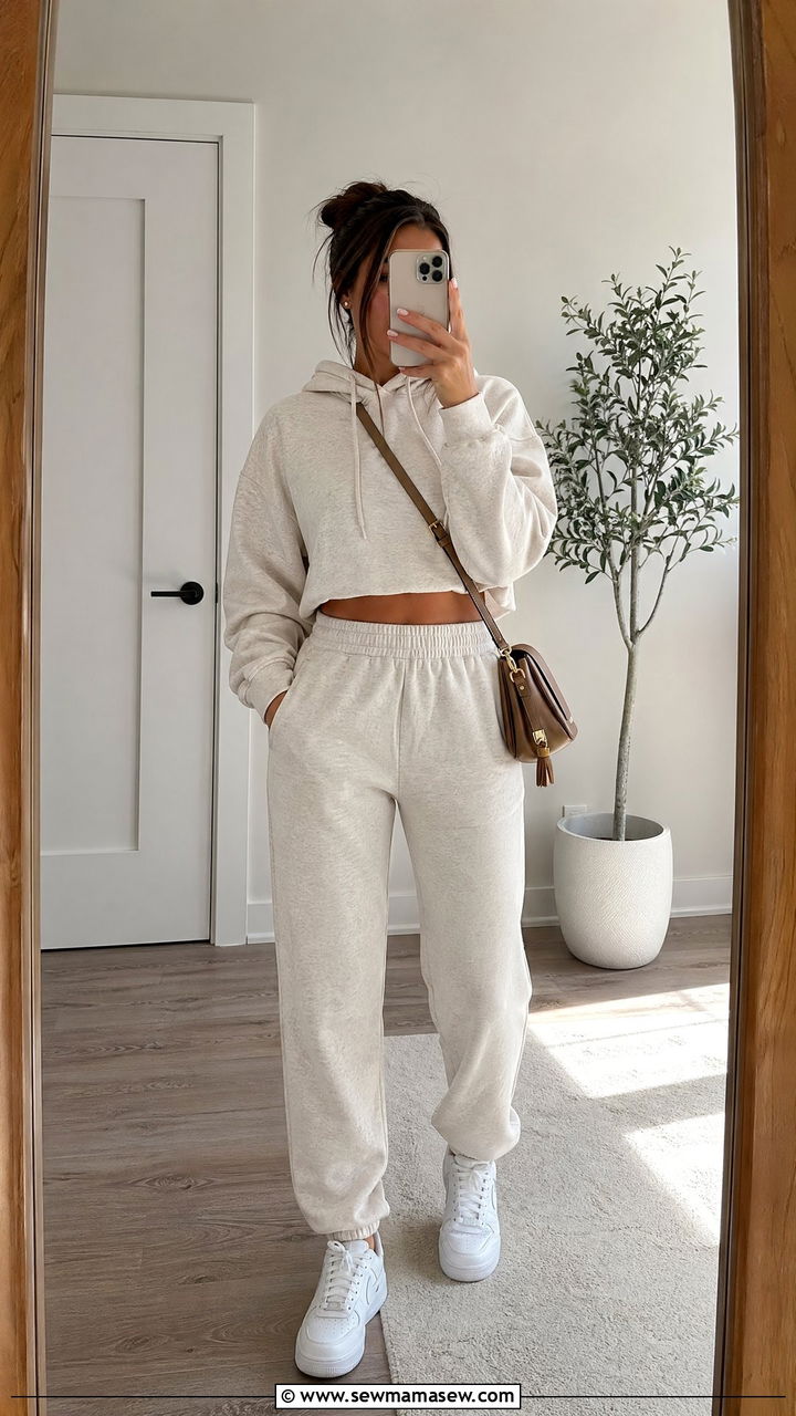 Cropped Hoodie With Matching Sweatpants Set - 35 Cropped hoodie outfit ideas