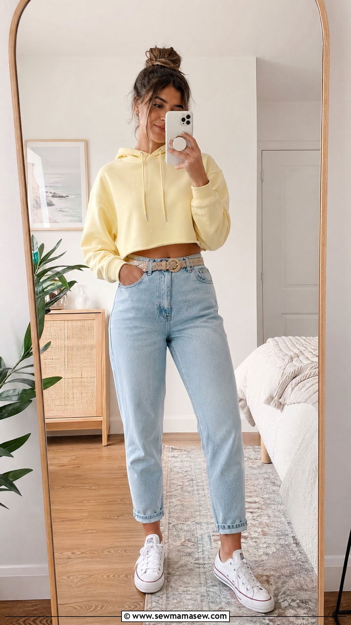 Cropped Hoodie With Mom Jeans - 35 Cropped hoodie outfit ideas