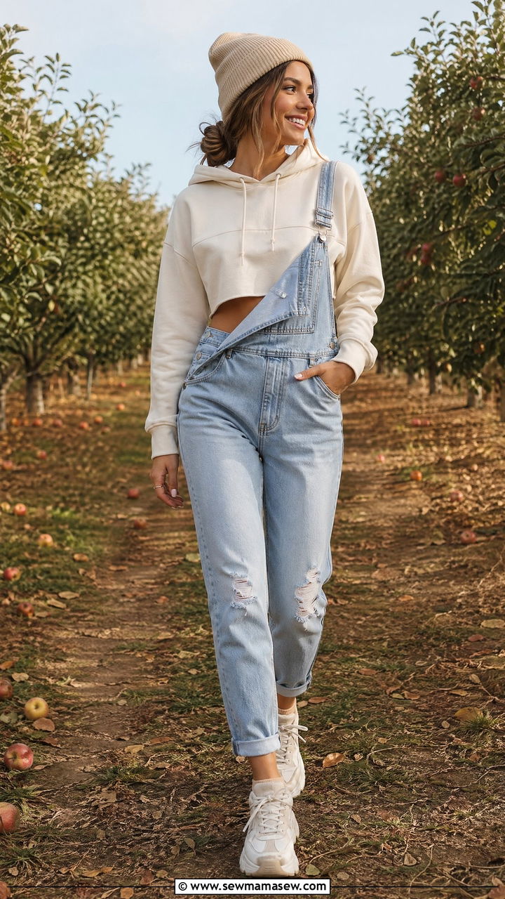 Cropped Hoodie With Overalls - 35 Cropped hoodie outfit ideas
