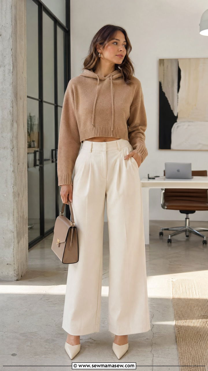 Cropped Hoodie With Tailored Wide Leg Trousers - 35 Cropped hoodie outfit ideas