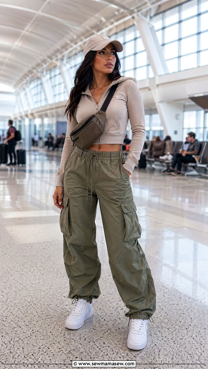 Cropped Hoodie and Cargo Pants Sporty Chic Airport Outfit - 35 Sporty chic outfit ideas for airport