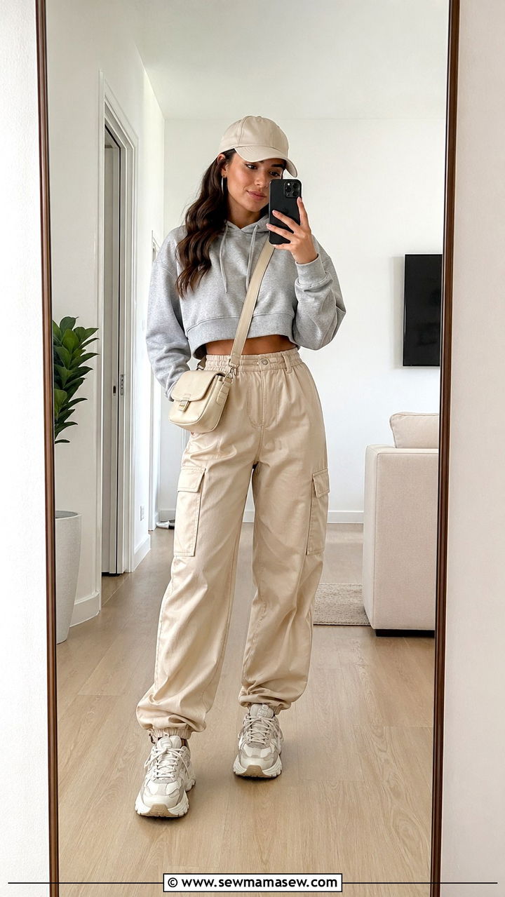 Cropped Hoodie and High Waisted Cargo Pants - 30 sporty chic outfits inspo