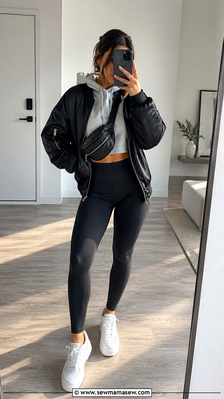 Cropped Hoodie with High Waisted Leggings - 30 Sporty chic outfit ideas for travel