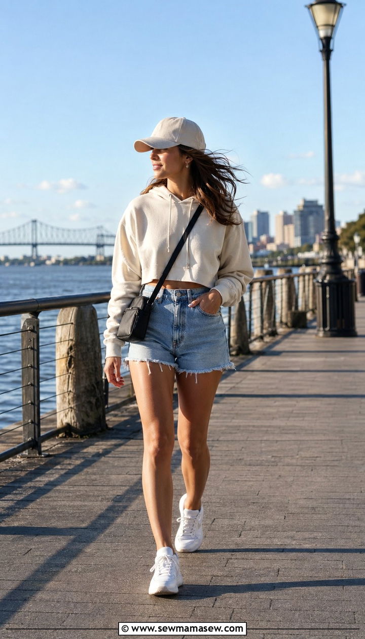 Cropped Hoodie with High Waisted Shorts - 35 New Orleans outfit ideas