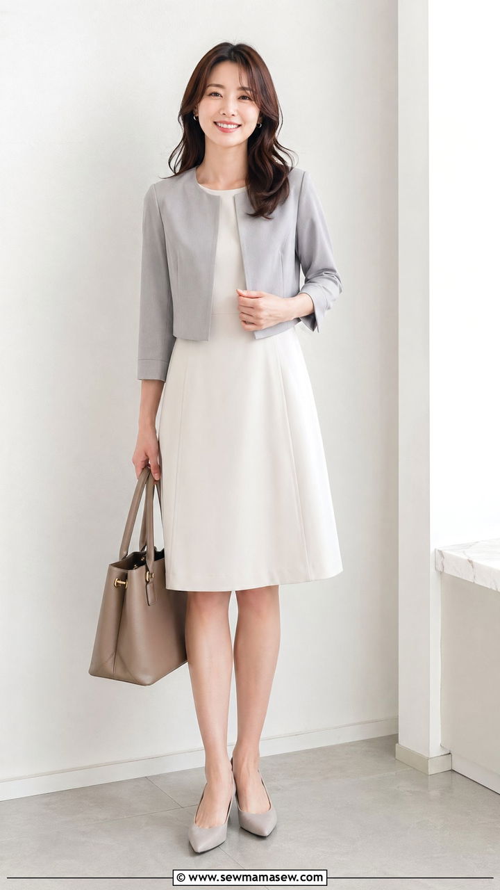 Cropped Jacket With A Line Dress - 35 summer business casual outfits