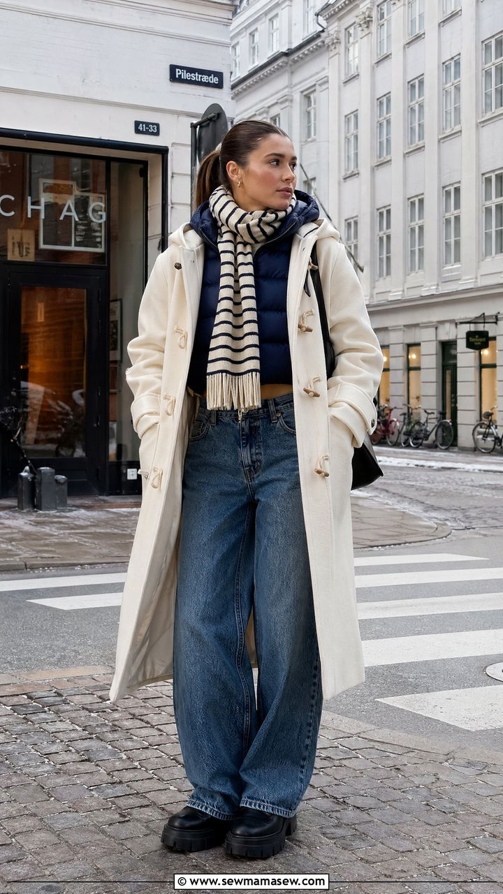 Cropped Jacket With Duffle Coat Layered Outfit - 35 Copenhagen outfit ideas