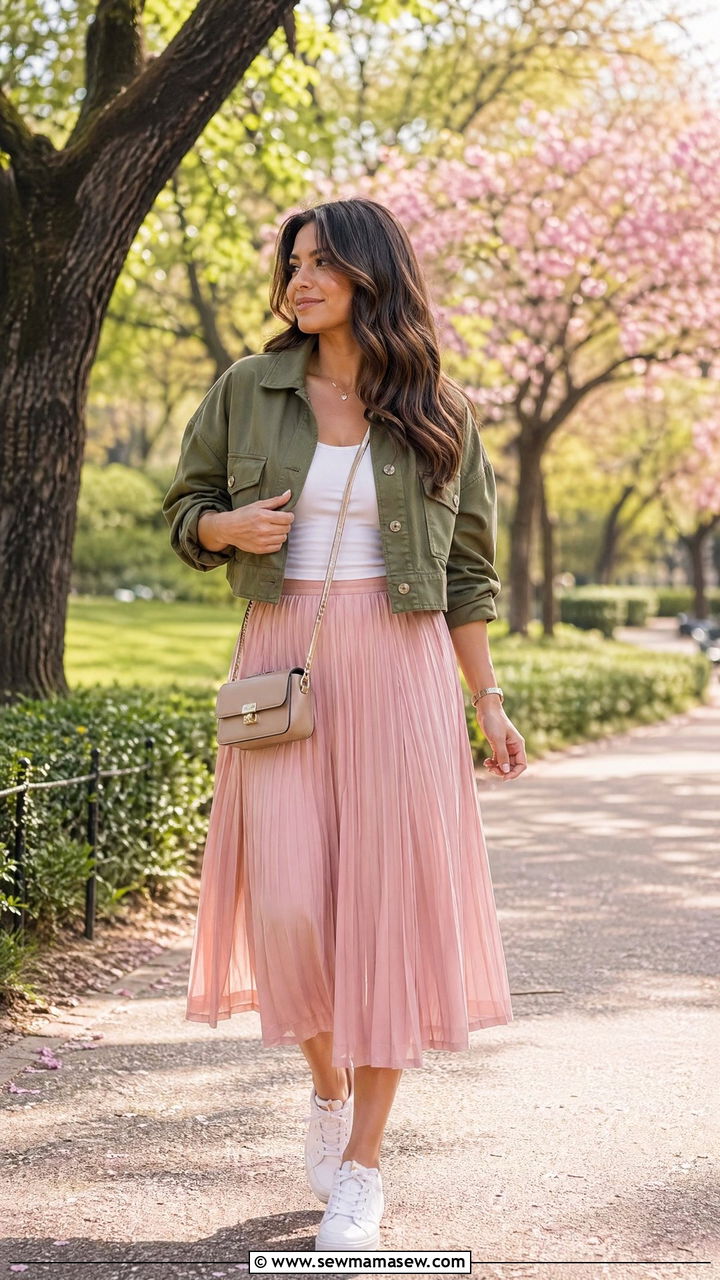 Cropped Jacket and Midi Skirt Spring Combo - 35 spring outfit ideas casual