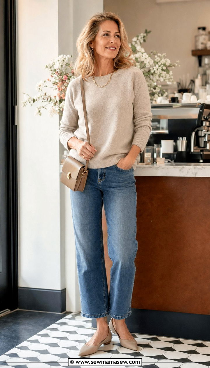 Cropped Jeans With Pointed Toe Flats - 30 Best jeans for women over 40