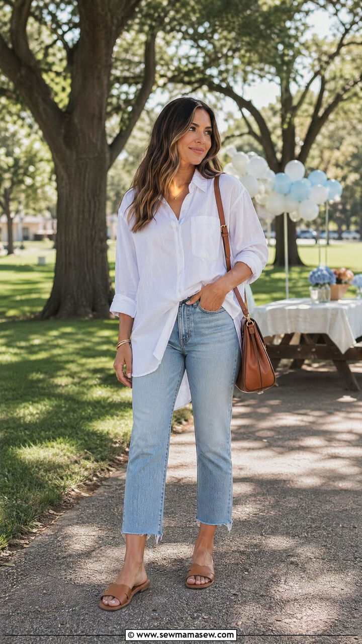 Cropped Jeans and Oversized Shirt - 35 Summer family reunion outfits