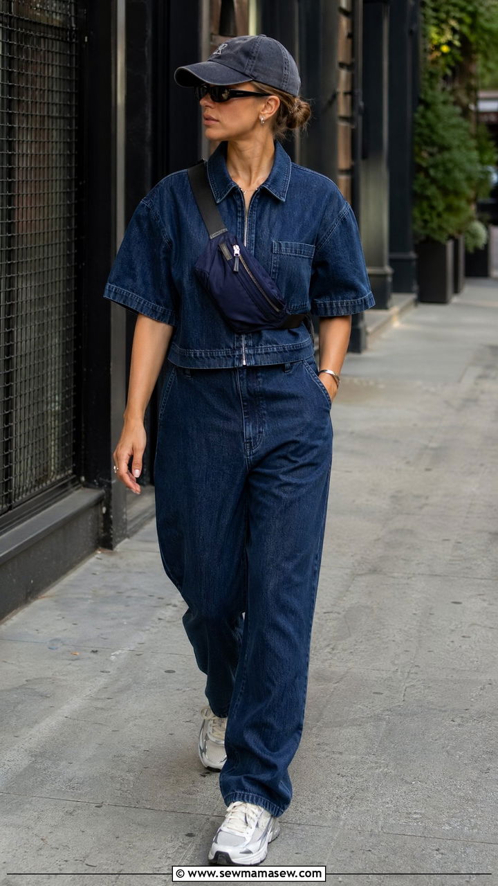 Cropped Jumpsuit With Baseball Cap - 35 Cropped jumpsuit outfit ideas